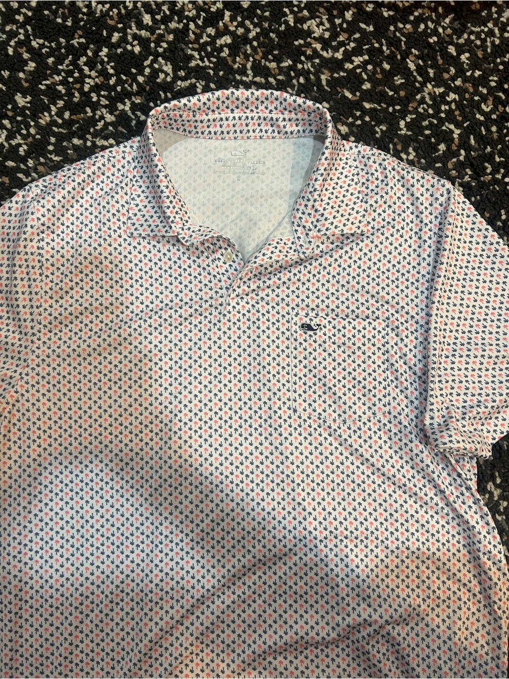 Vineyard Vines White Polo with Blue & Pink Micro Pattern